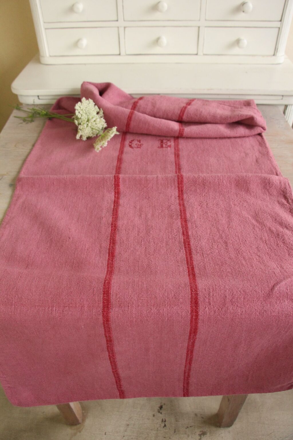dyed antique linen grain sack, wedding decor, pillow fabric, durable L 712 - Image 2