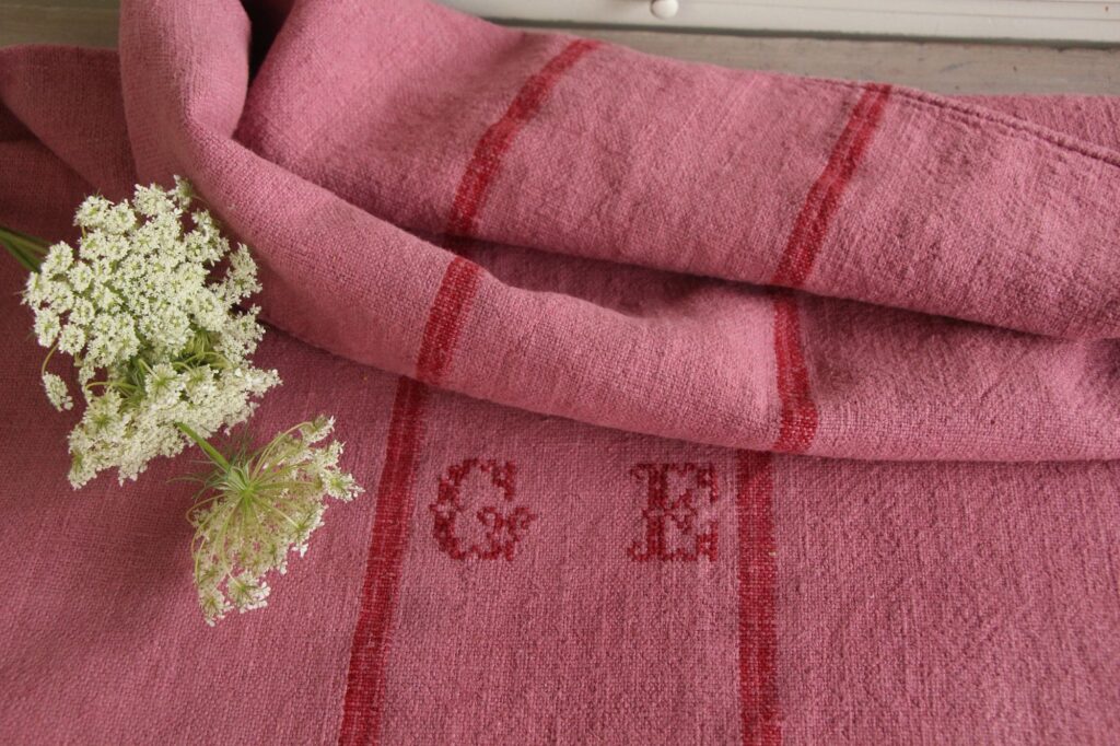 dyed antique linen grain sack, wedding decor, pillow fabric, durable L 712