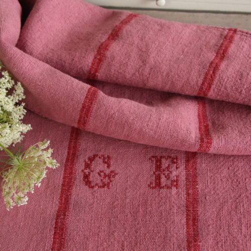 dyed antique linen grain sack, wedding decor, pillow fabric, durable L 712