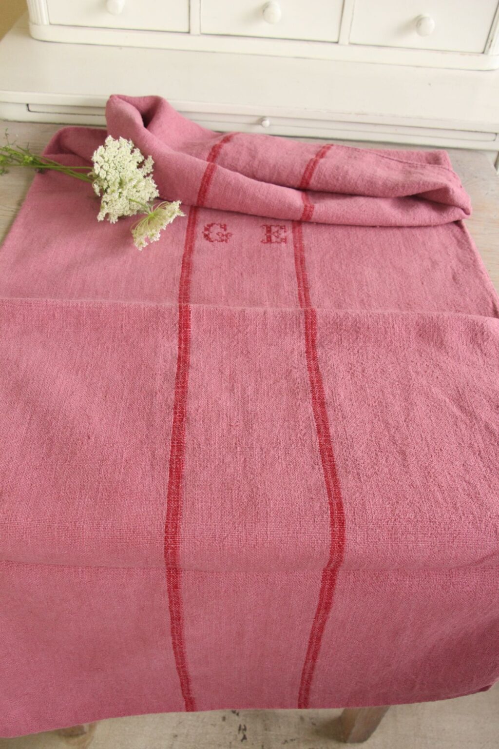 dyed antique linen grain sack, wedding decor, pillow fabric, durable L 712 - Image 3