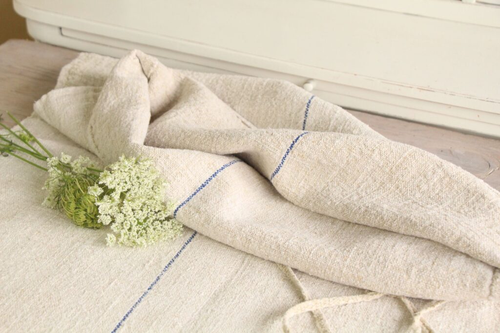 antique linen grainsack, natural fabric, wedding decor, durable, L 695