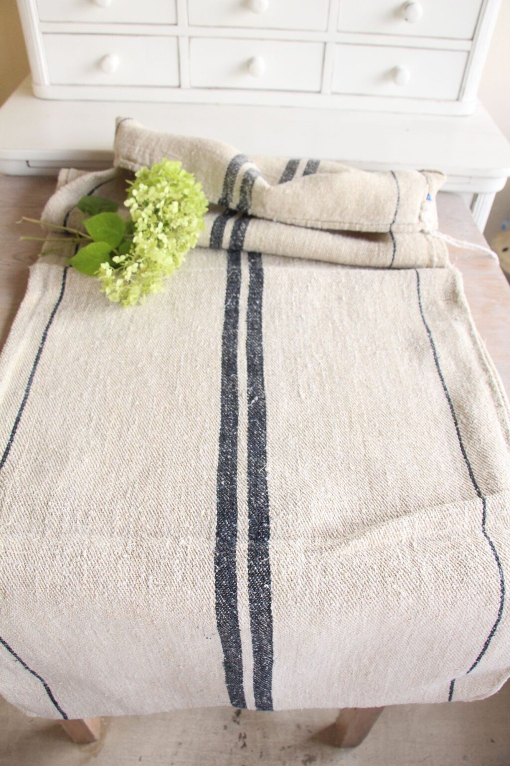 antique linen grainsack, rustic decor, stair runner, durable, L 723 A - Image 2