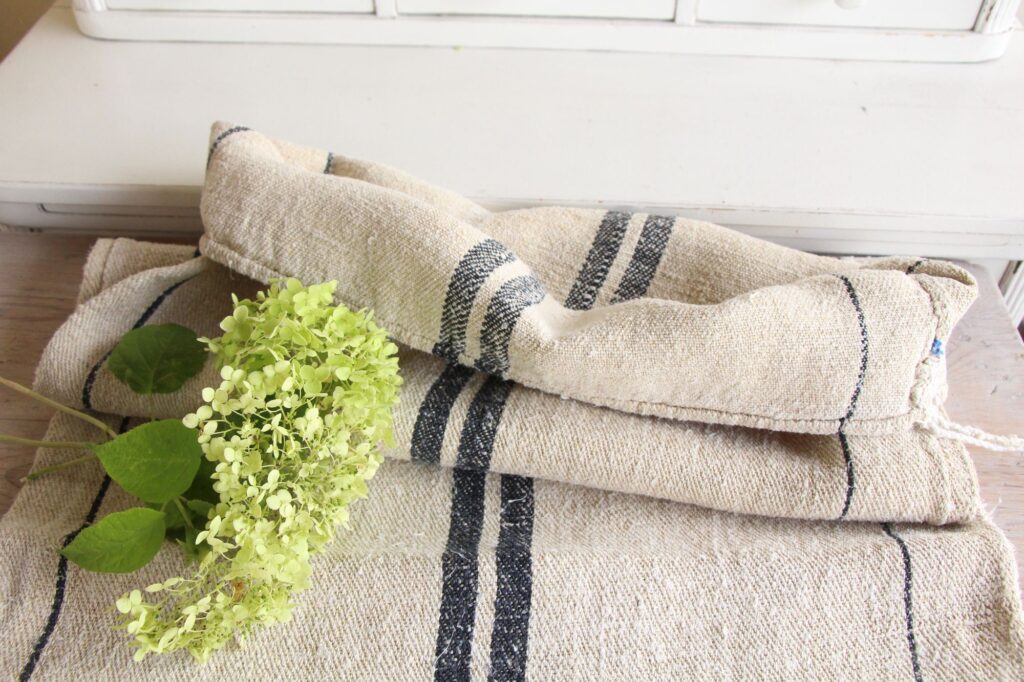antique linen grainsack, rustic decor, stair runner, durable, L 723 A