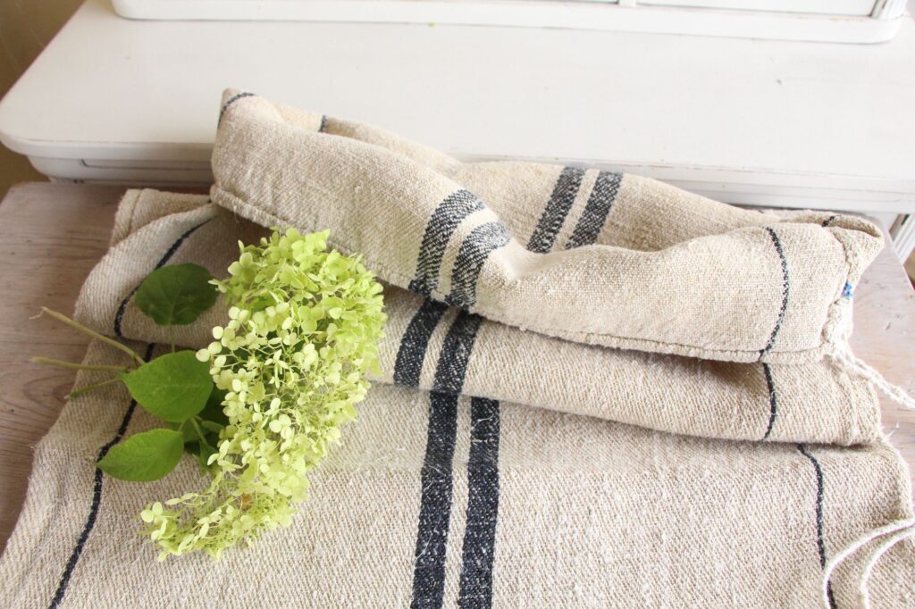 antique linen grainsack, rustic decor, stair runner, durable, L 723 A - Image 4
