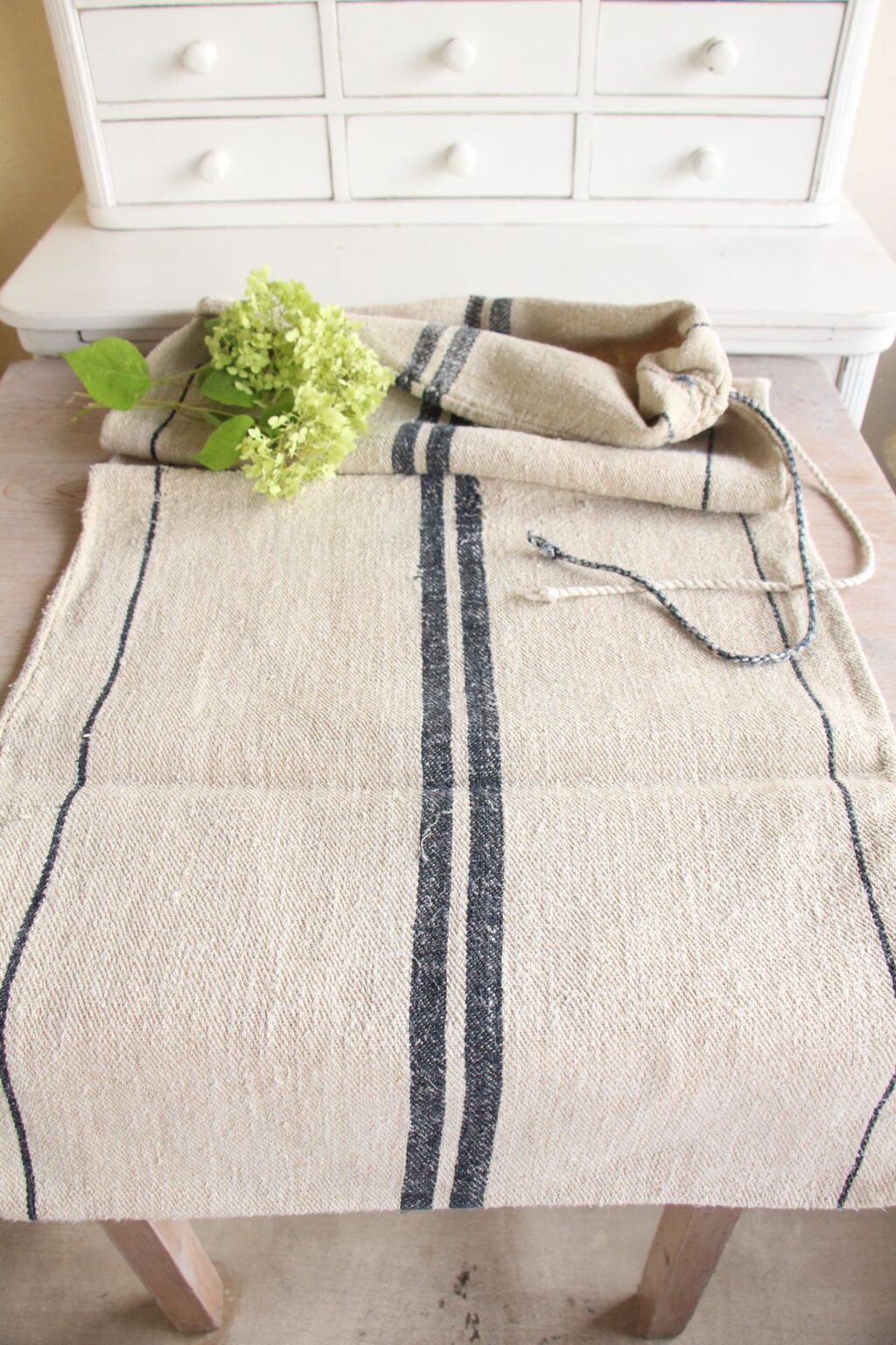 antique linen grainsack, rustic decor, stair runner, durable, L 723 - Image 2
