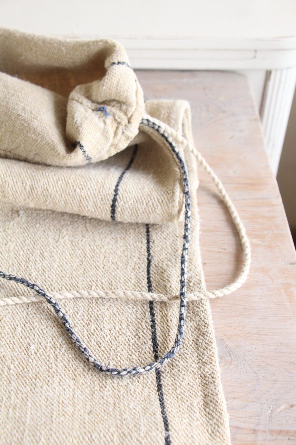 antique linen grainsack, rustic decor, stair runner, durable, L 723 - Image 10