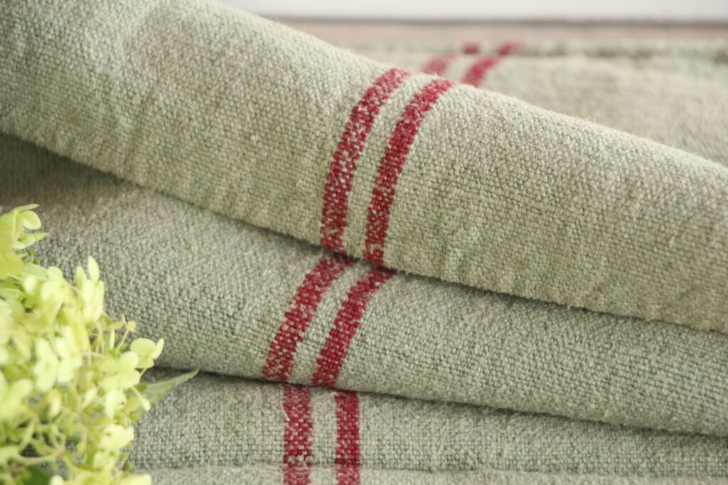 dyed antique linen grain sack, wedding decor, upholstery fabric, durable L 749