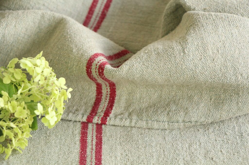 dyed antique linen grain sack, wedding decor, upholstery fabric, durable L 748