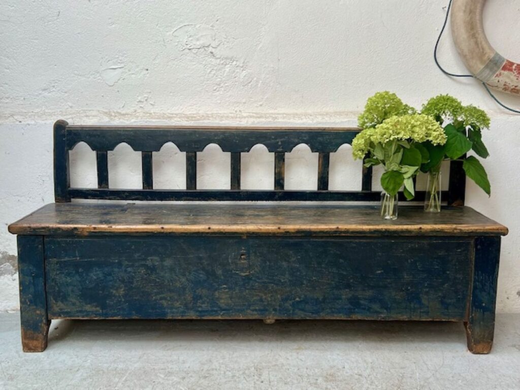 handcrafted antique, austrian wooden bench, rural rustic, farmhouse style A 852
