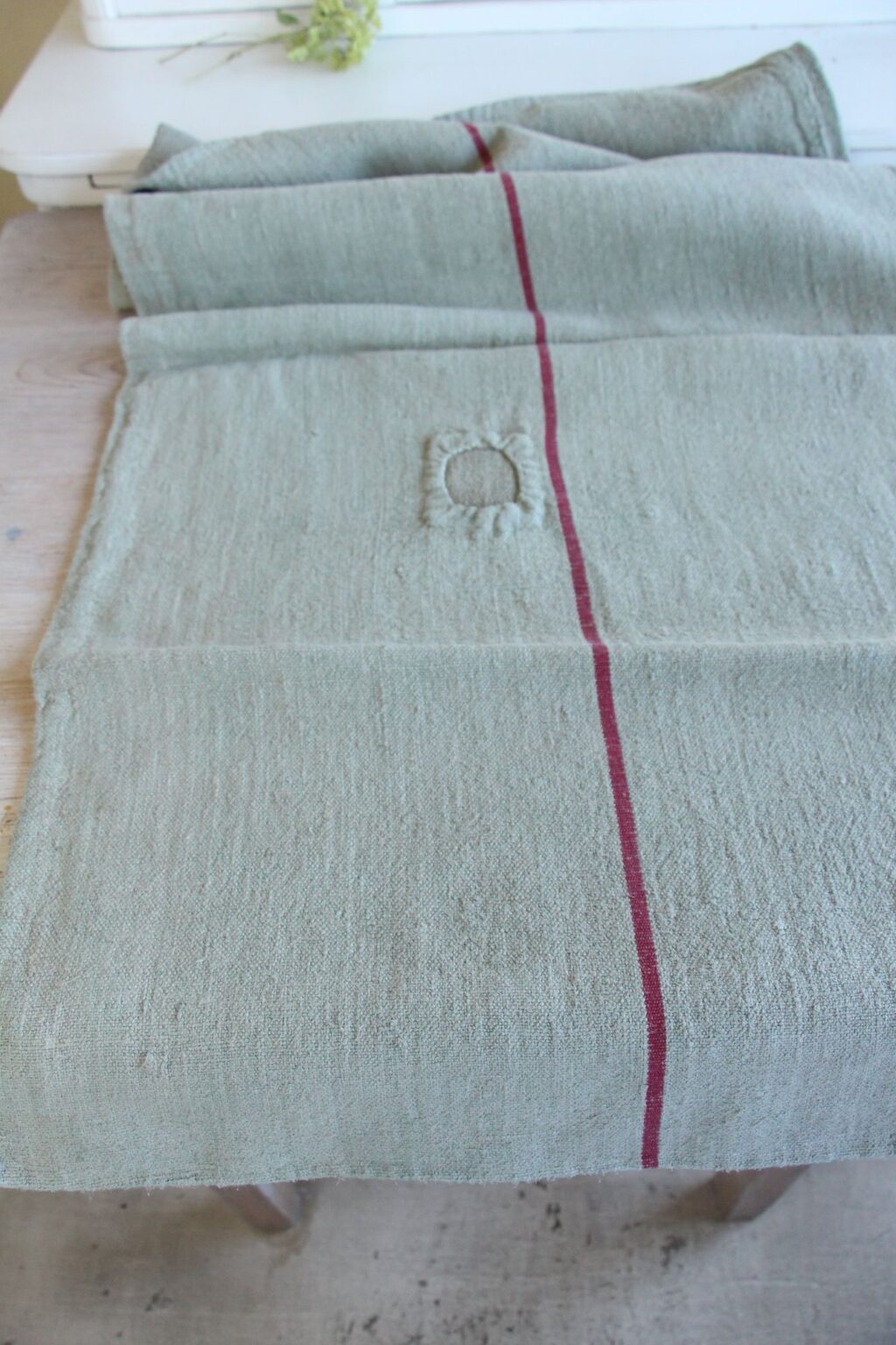 gefärbter antiker Leinen-Getreidesack, wabi sabi, Polsterstoff, langlebig, L 747 – Bild 9
