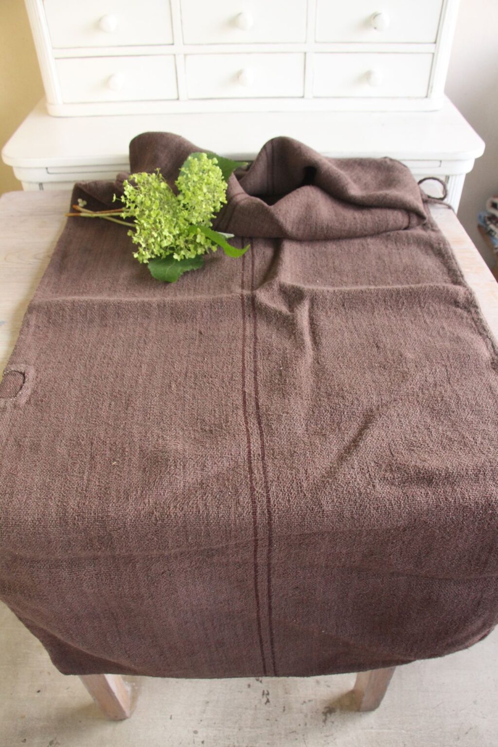 dyed antique linen grain sack, handwoven, bathmat fabric, durable L 753 - Image 2