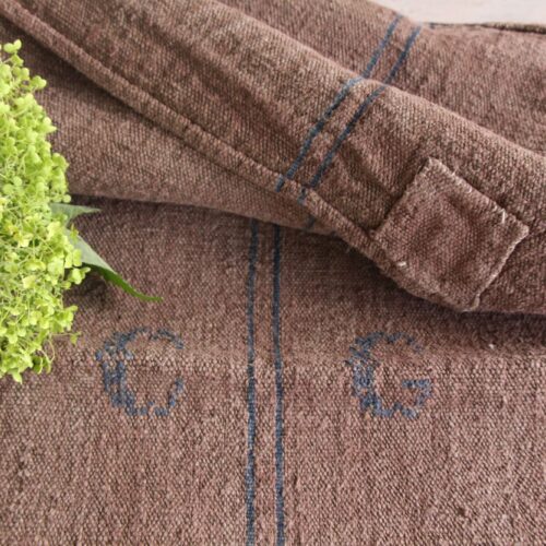 dyed antique linen grain sack, handwoven, rug fabric, durable L 756