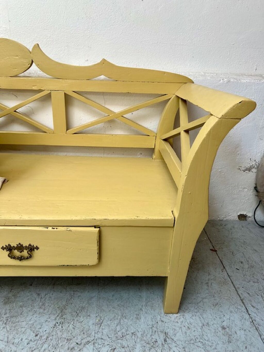 handcrafted antique, austrian wooden bench, craftmanship, farmhouse style A 858 - Image 9