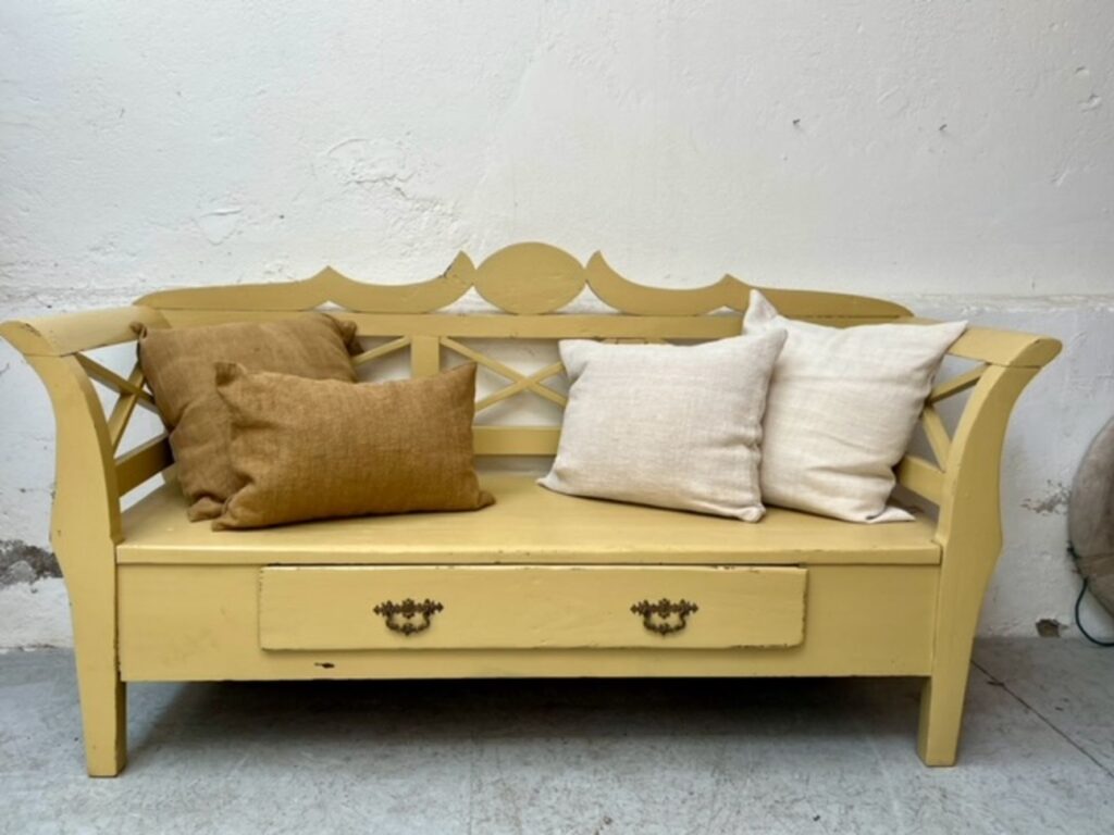 handcrafted antique, austrian wooden bench, craftmanship, farmhouse style A 858