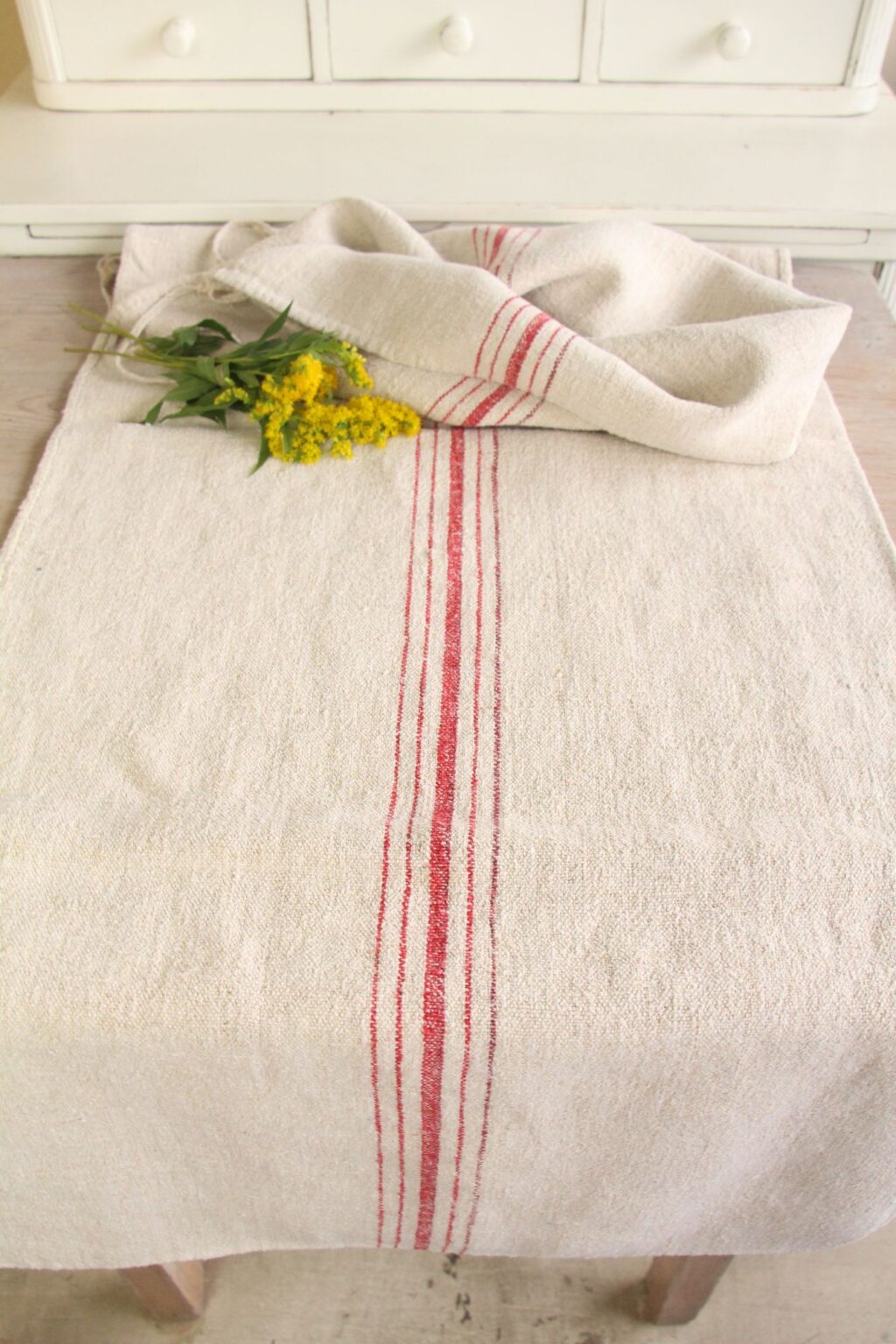 antique linen grainsack, tablecloth, wedding decor, durable, L 761 - Image 2