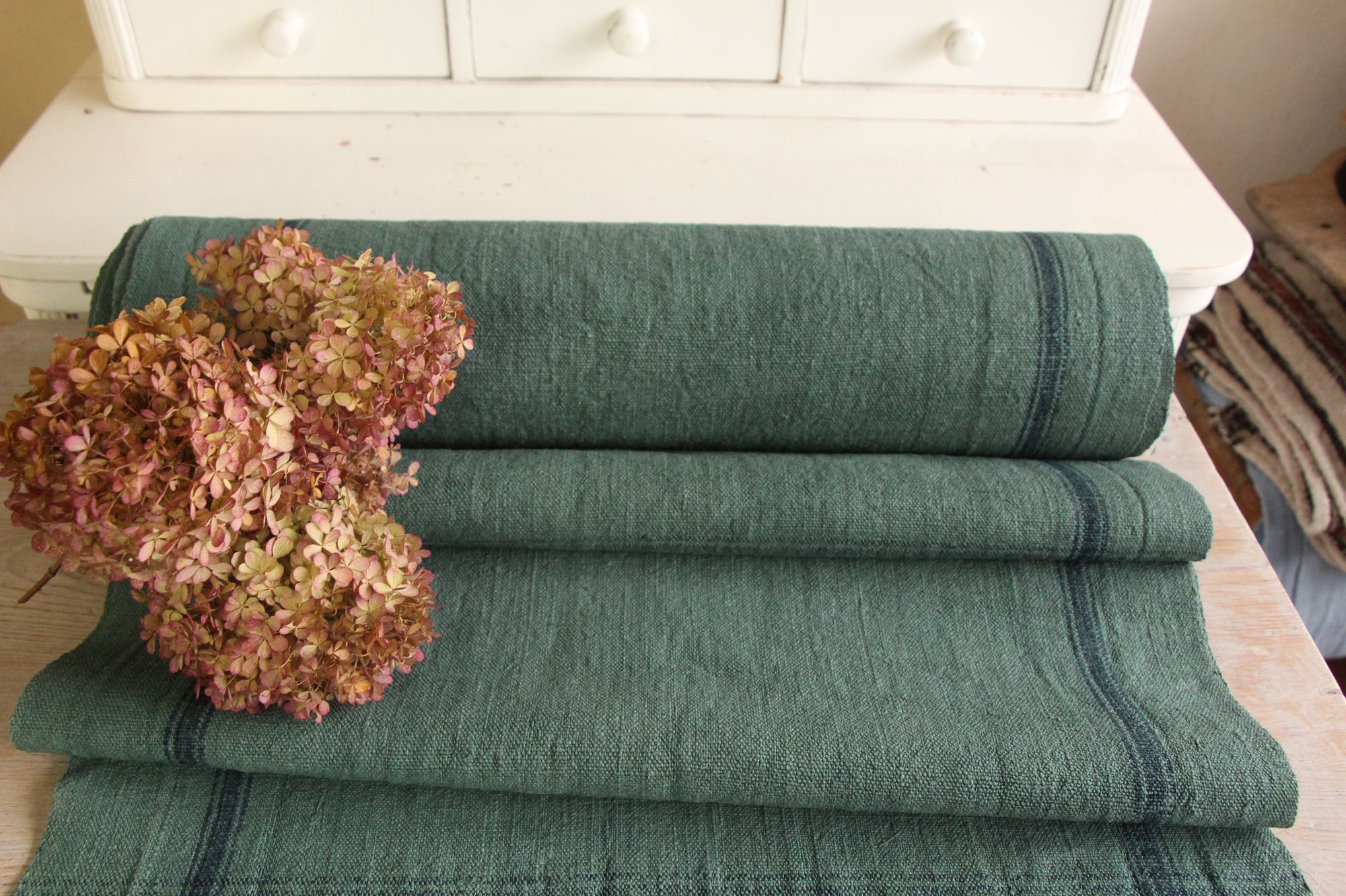 gefärbte antike Leinenstoffe, 8,28m, französisches Leinen, Möbelstoff, Z 095 – Bild 2