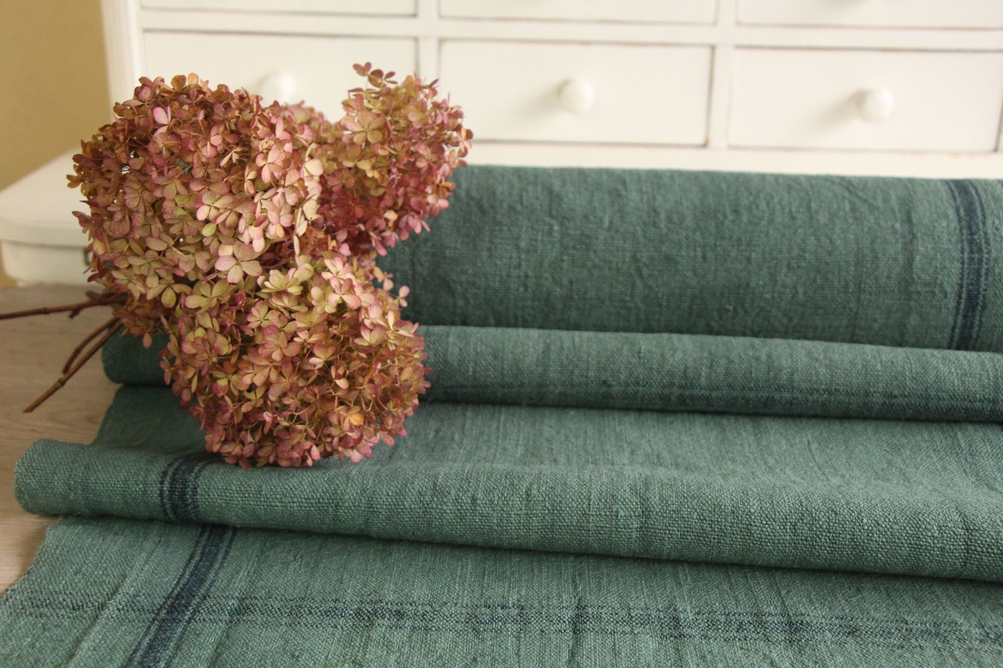 gefärbte antike Leinenstoffe, 8,28m, französisches Leinen, Möbelstoff, Z 095 – Bild 3