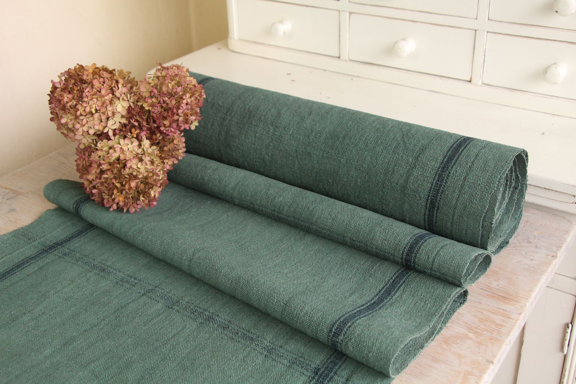 gefärbte antike Leinenstoffe, 8,28m, französisches Leinen, Möbelstoff, Z 095