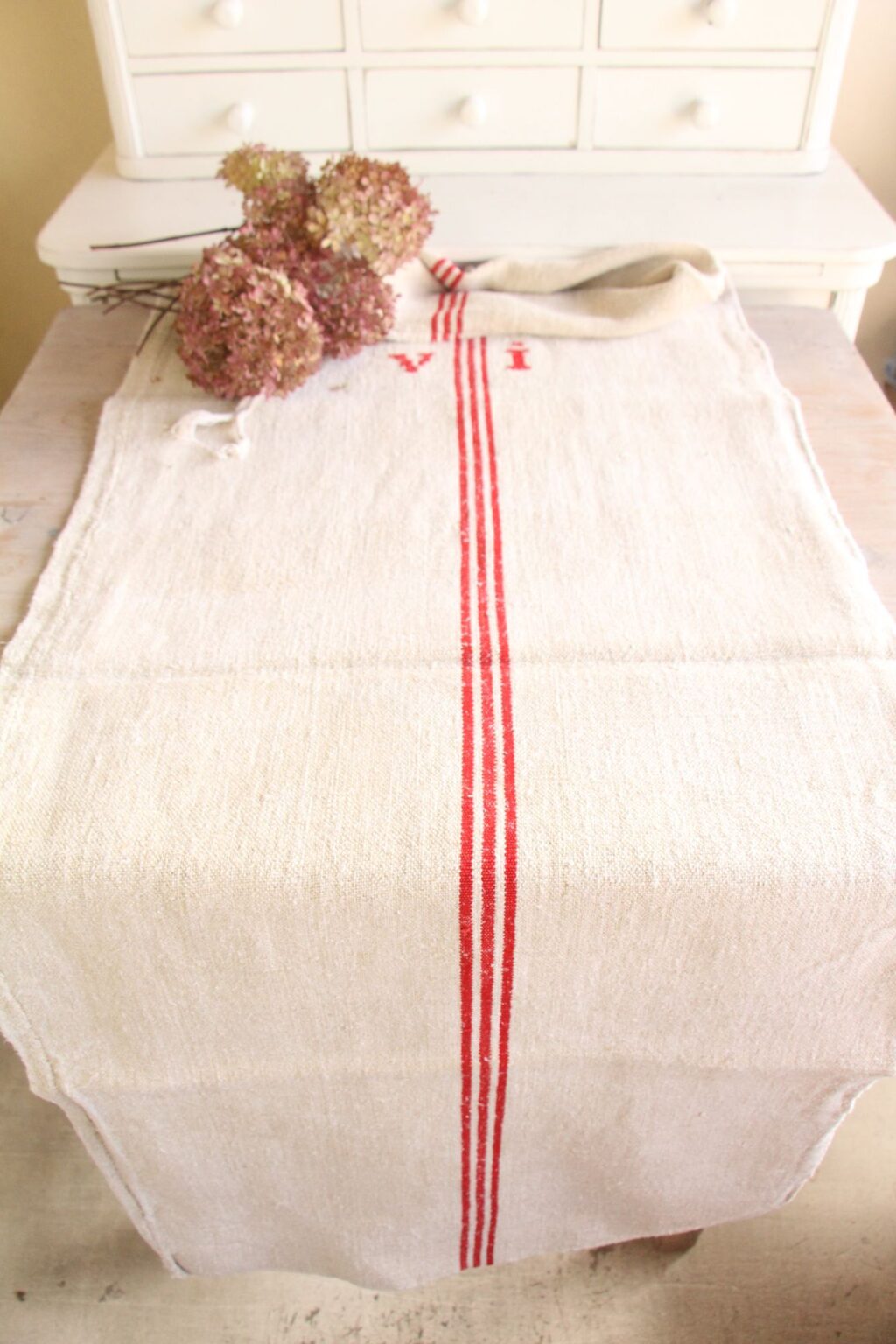 antique linen grainsack, table runner, wedding decor, durable, L 762 - Image 2