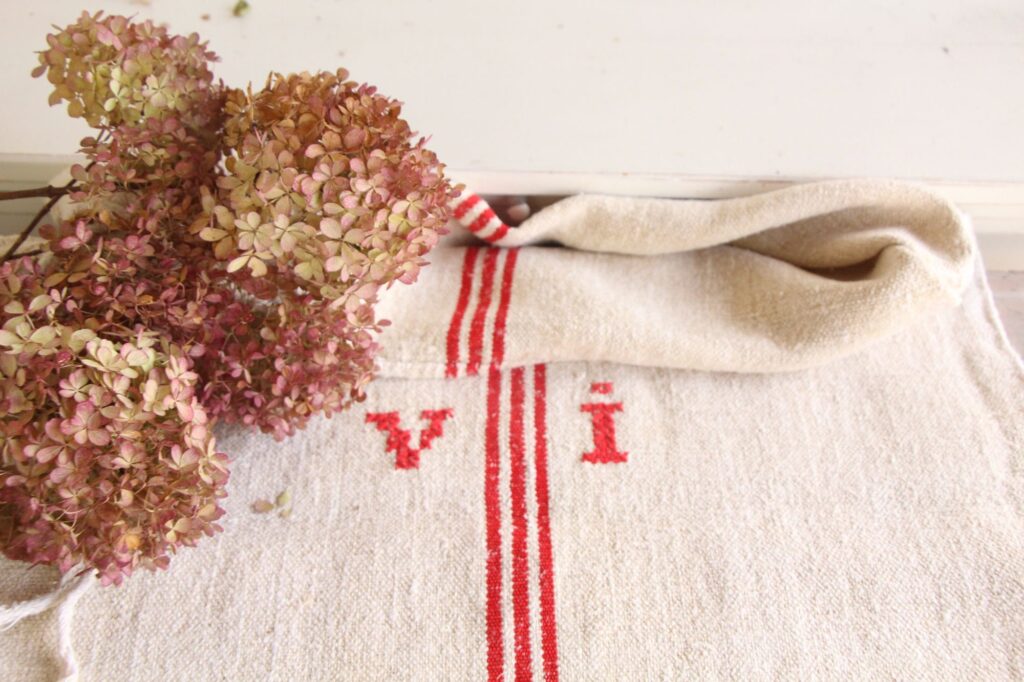 antique linen grainsack, table runner, wedding decor, durable, L 762 - Image 8
