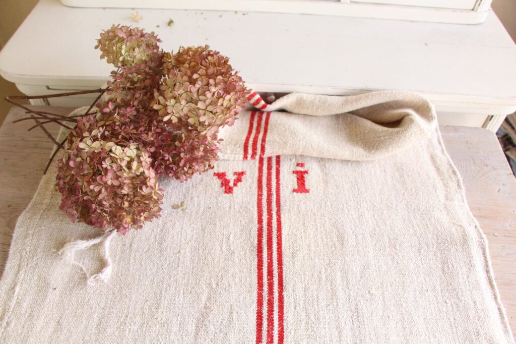 antique linen grainsack, table runner, wedding decor, durable, L 762 - Image 5