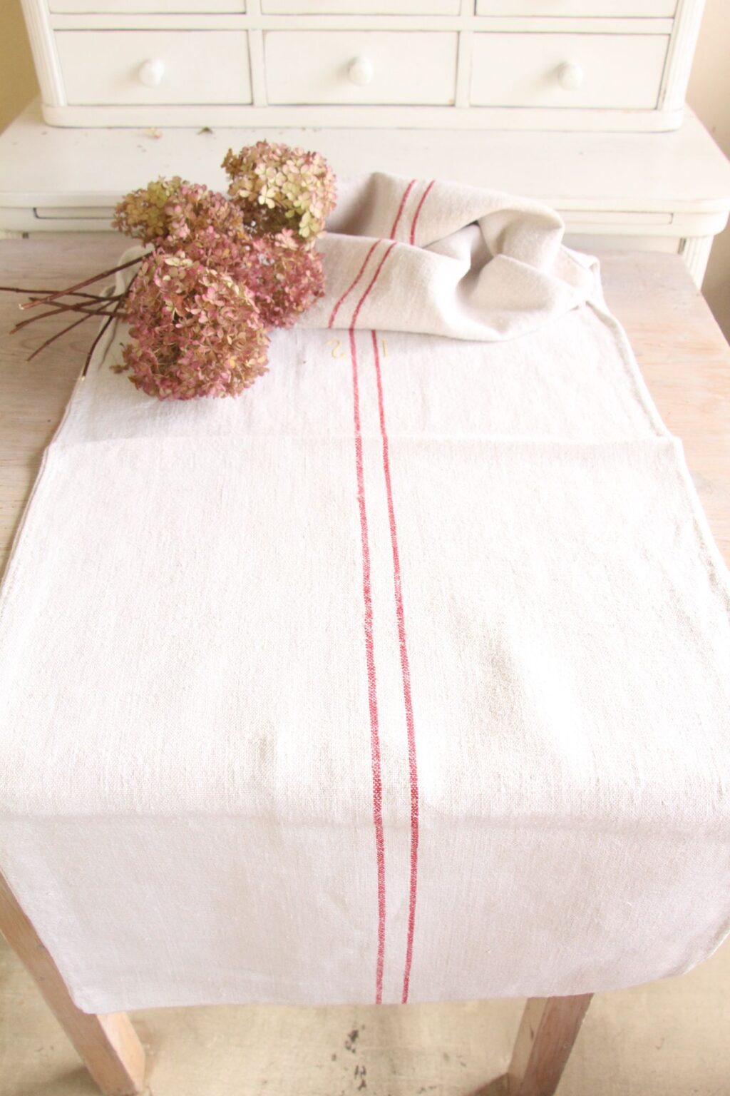 antique linen grainsack, table cloth, wedding decor, durable, L 763 - Image 2