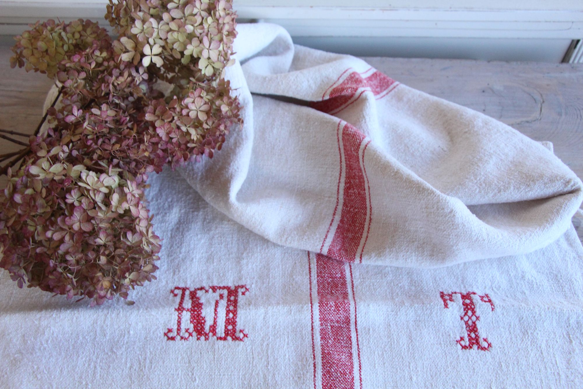 antique linen grainsack, curtain fabric, wedding fabric, durable, L 764