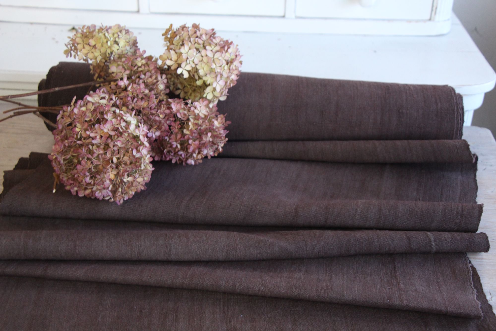 dyed antique linen fabric, 9.90y, upholstery fabric, curtain fabric, Z 142 - Image 3