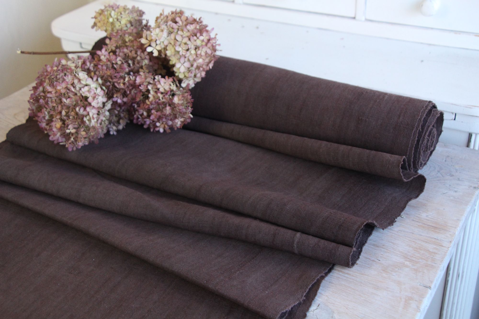 dyed antique linen fabric, 9.90y, upholstery fabric, curtain fabric, Z 142