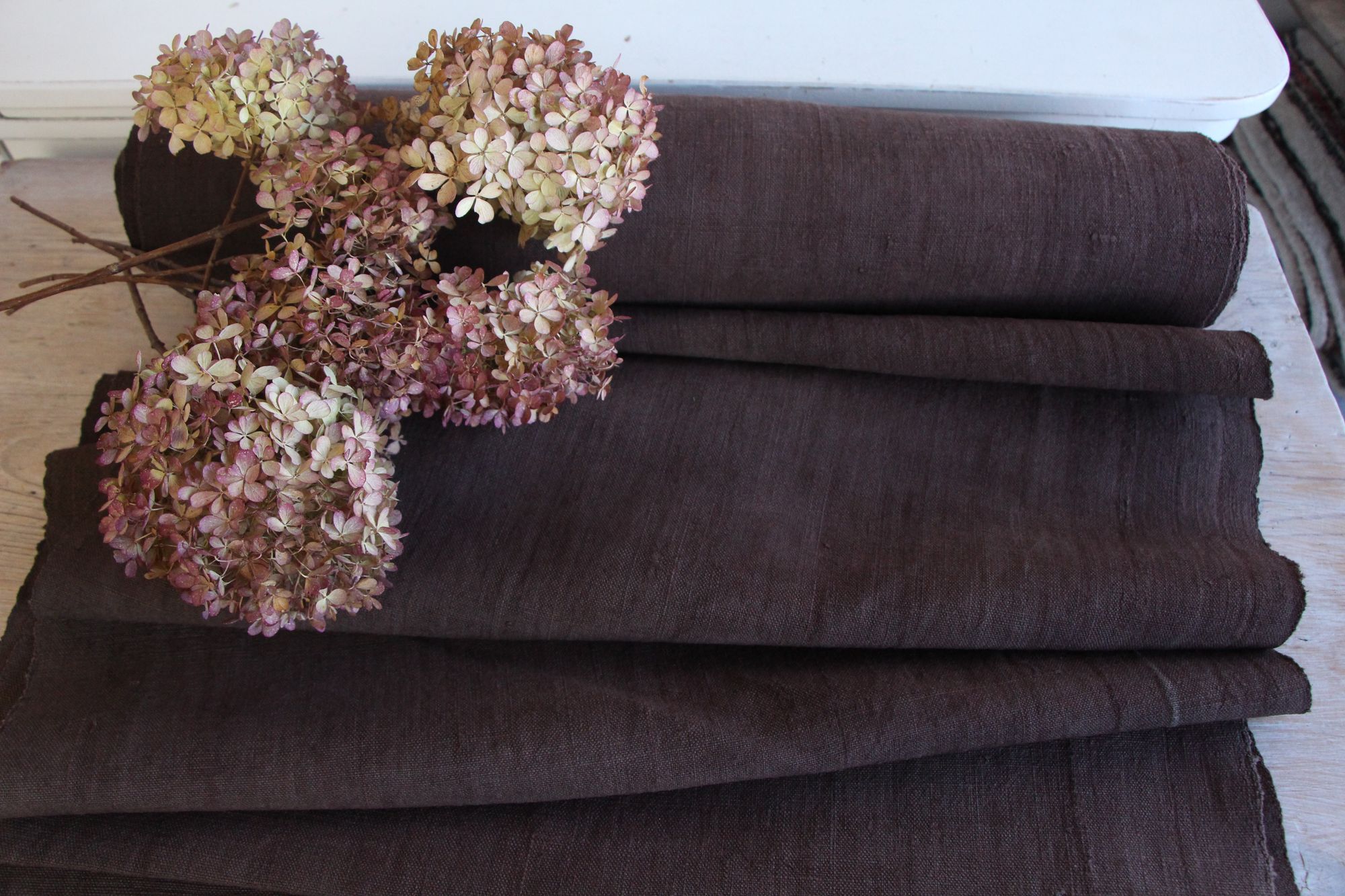 dyed antique linen fabric, 9.90y, upholstery fabric, curtain fabric, Z 142 - Image 5