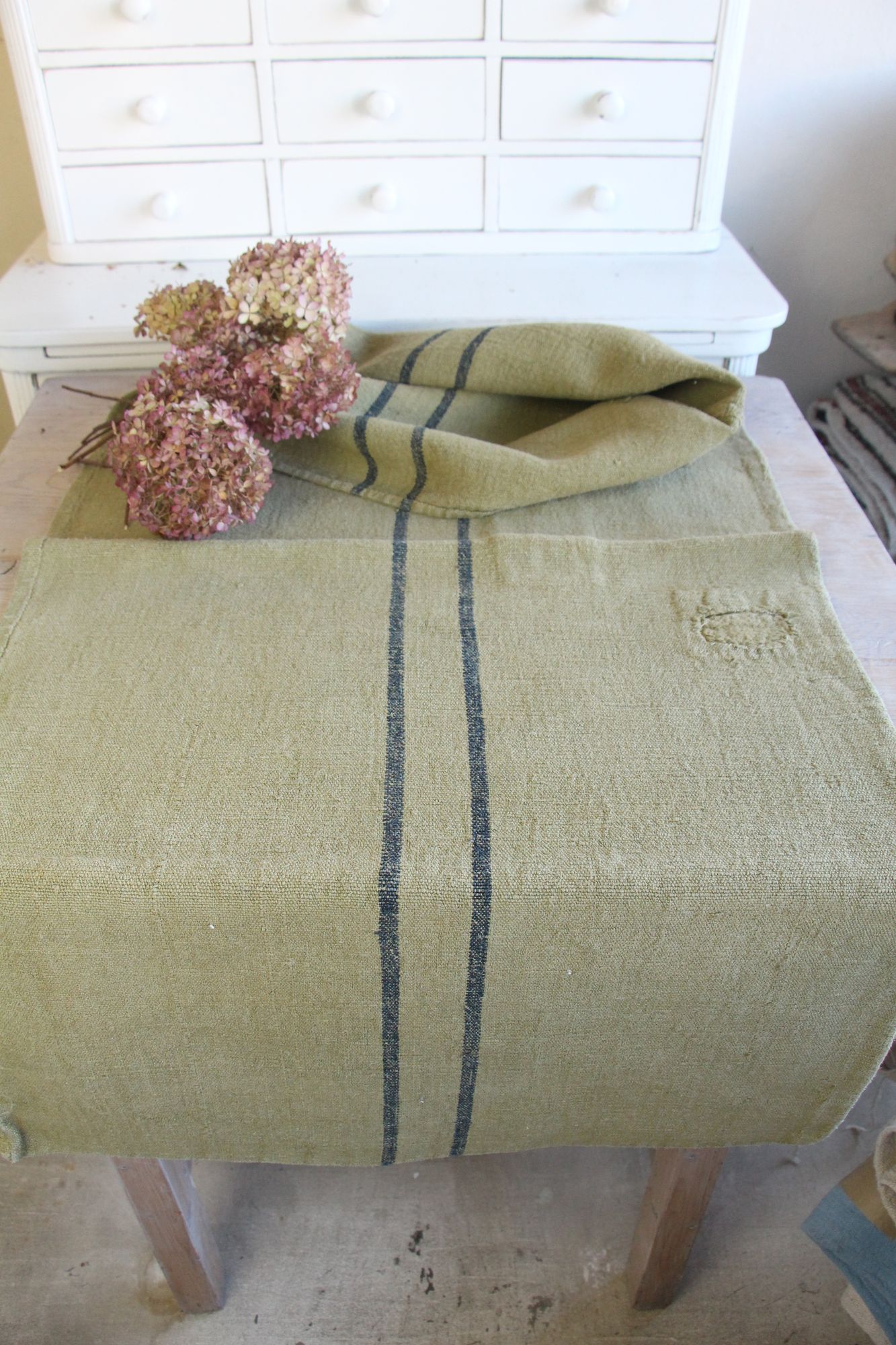 gefärbter antiker Leinen-Getreidesack, handgewebt, Hochzeitsdeko, langlebig, L 292 – Bild 2