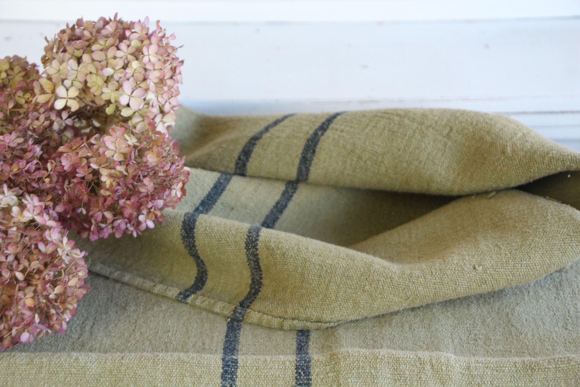 gefärbter antiker Leinen-Getreidesack, handgewebt, Hochzeitsdeko, langlebig, L 292