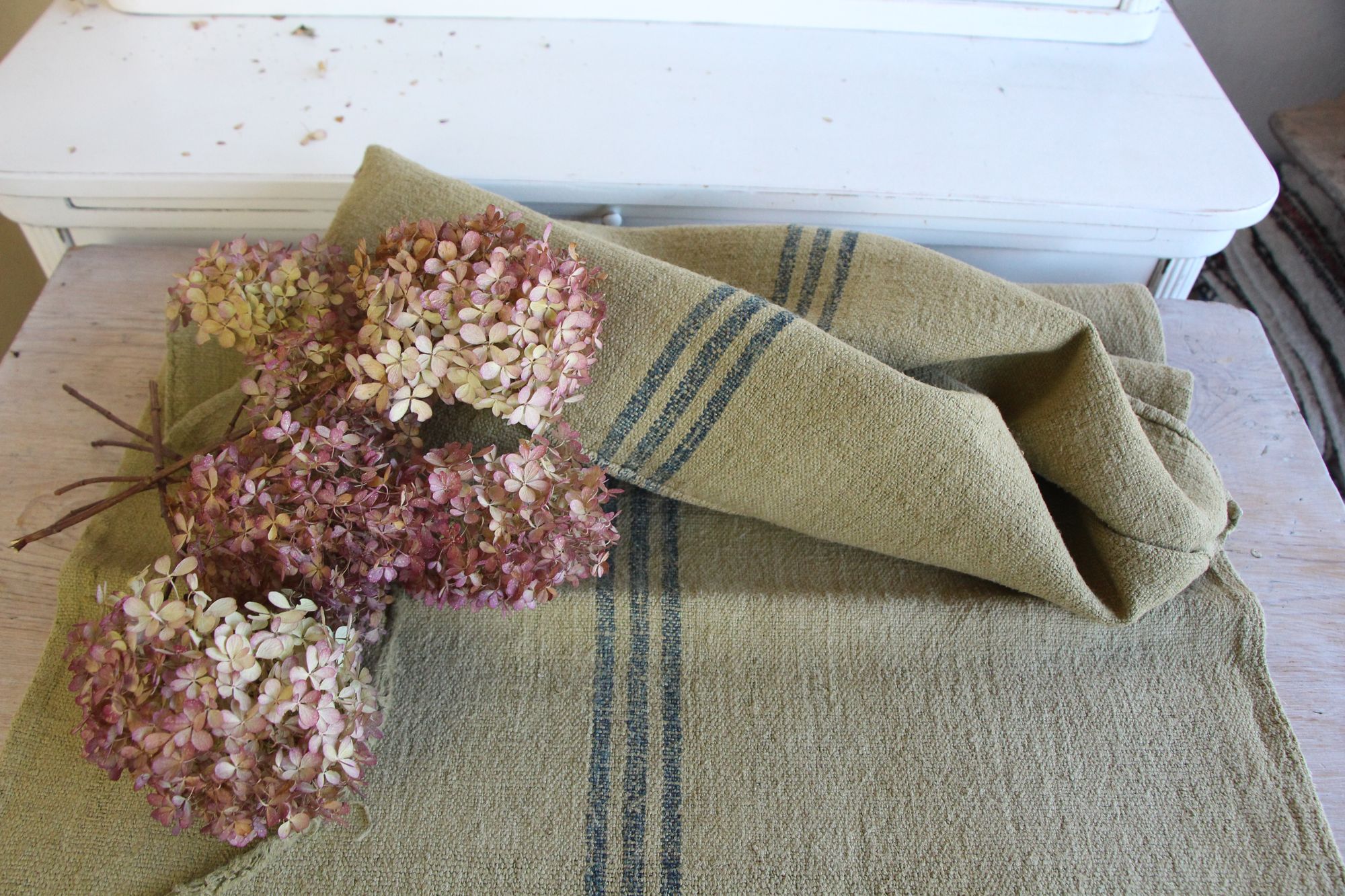 gefärbter antiker Leinen-Getreidesack, handgewebt, Hochzeitsdeko, langlebig, L 293 – Bild 3