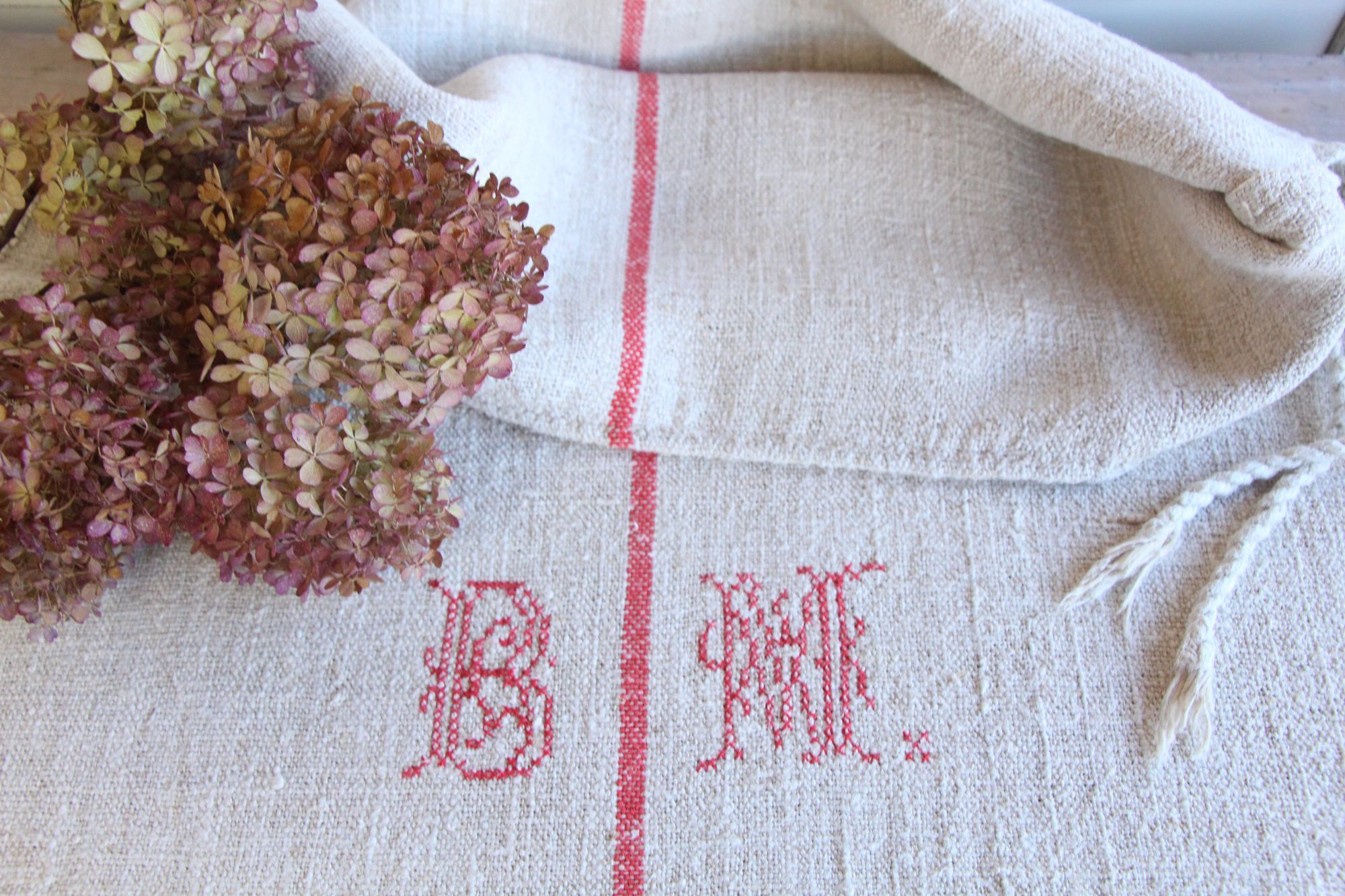 antiker Getreidesack aus Leine, Vorhangstoff, Hochzeitsstoff, langlebig, L 494 – Bild 7