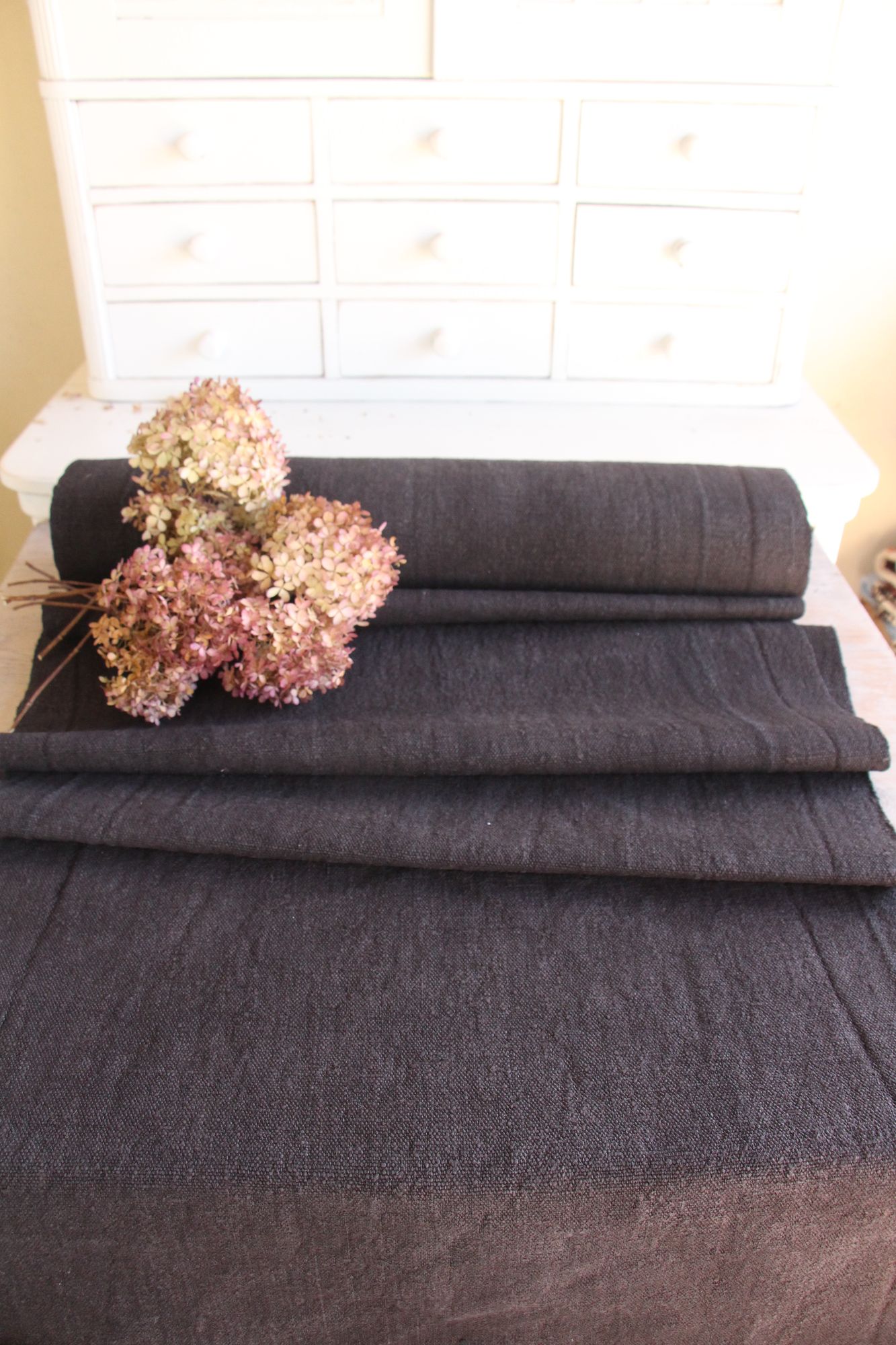 dyed antique linen fabric, 9.90y, upholstery fabric, curtain fabric, Z 150