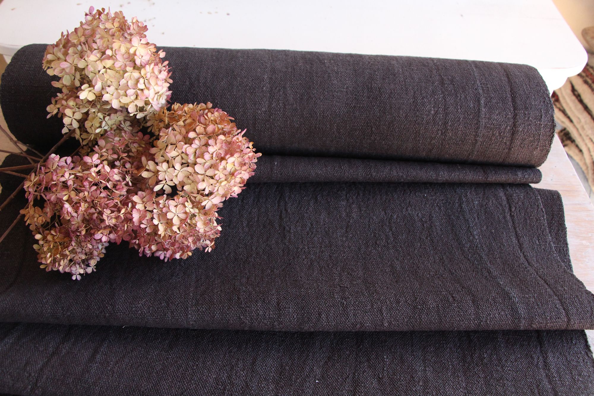 dyed antique linen fabric, 9.90y, upholstery fabric, curtain fabric, Z 150 - Image 8