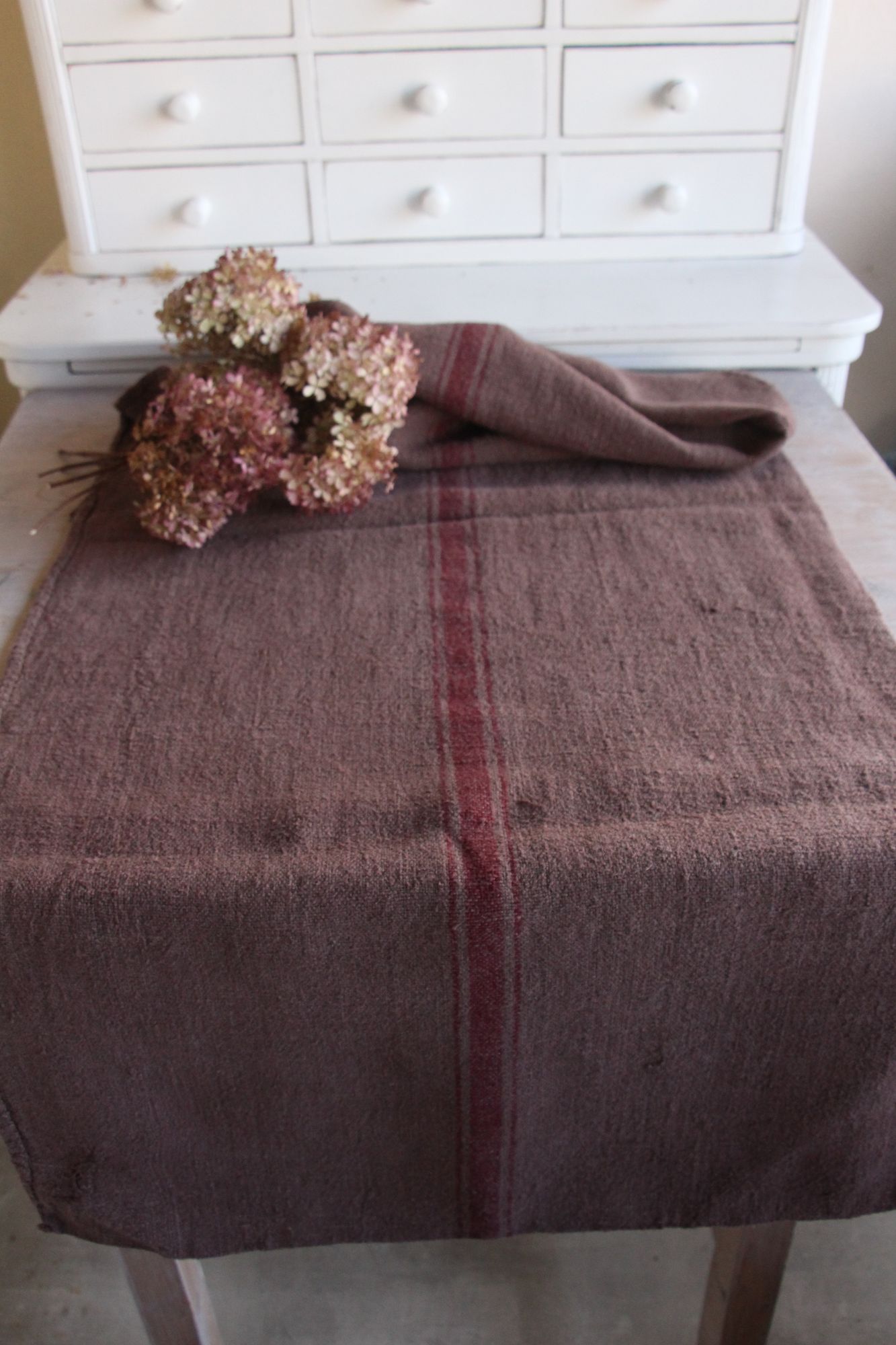 gefärbter antiker Leinen-Getreidesack, handgewebt, Landhaus Dekor, langlebig, L 778 – Bild 12