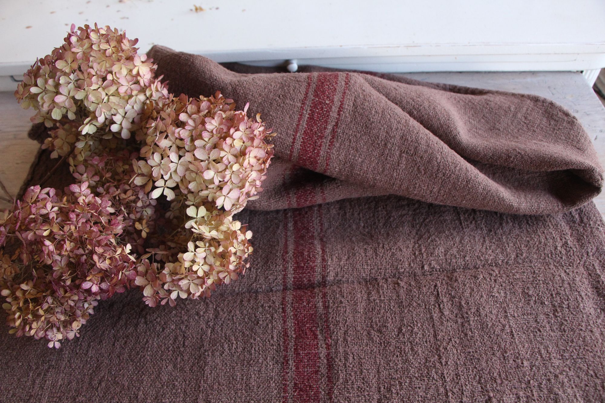 gefärbter antiker Leinen-Getreidesack, handgewebt, Landhaus Dekor, langlebig, L 778 – Bild 9