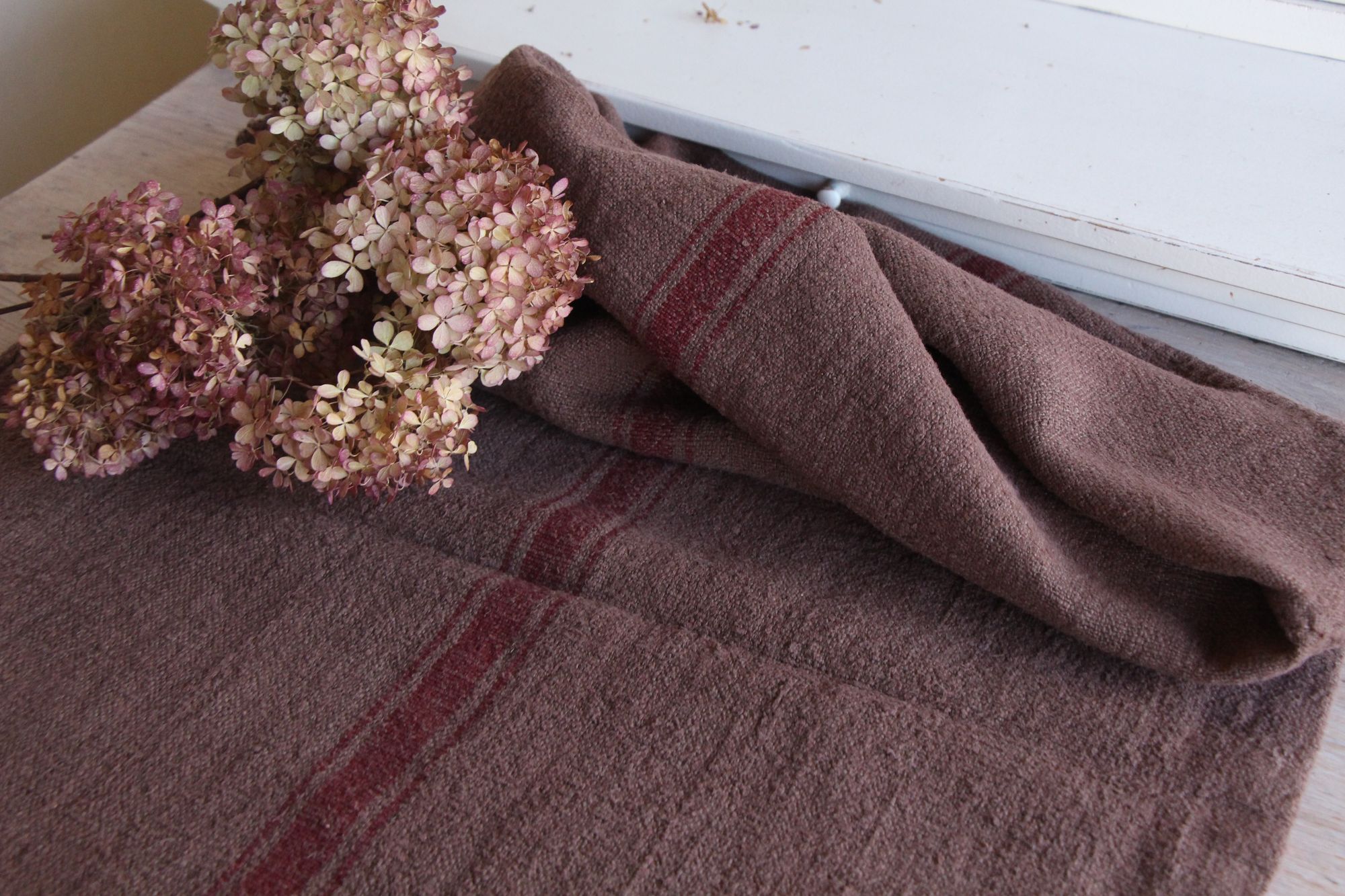 gefärbter antiker Leinen-Getreidesack, handgewebt, Landhaus Dekor, langlebig, L 778 – Bild 6