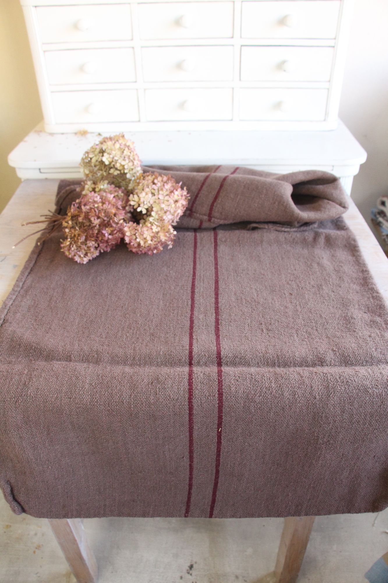 dyed antique linen grain sack, handwoven, farmhouse decor, durable, L 775 - Image 4