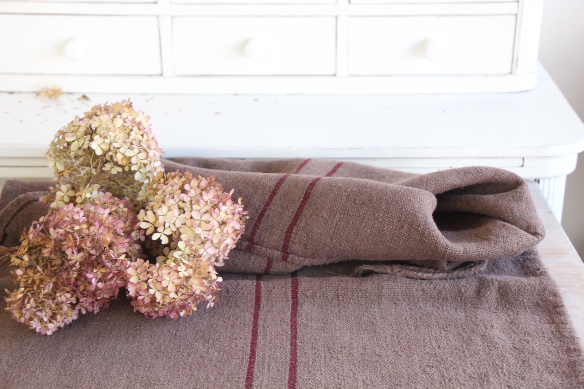 dyed antique linen grain sack, handwoven, farmhouse decor, durable, L 775 - Image 5