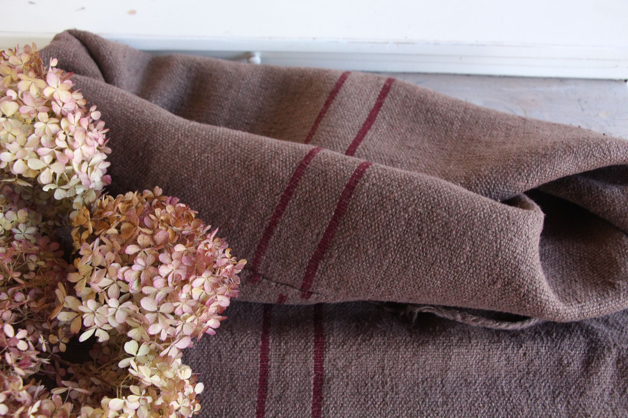 dyed antique linen grain sack, handwoven, farmhouse decor, durable, L 775 - Image 6