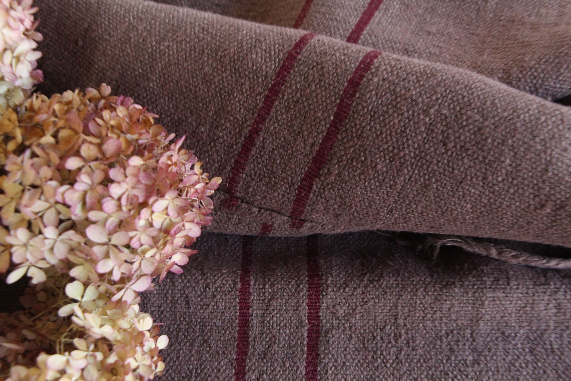 dyed antique linen grain sack, handwoven, farmhouse decor, durable, L 775 - Image 2