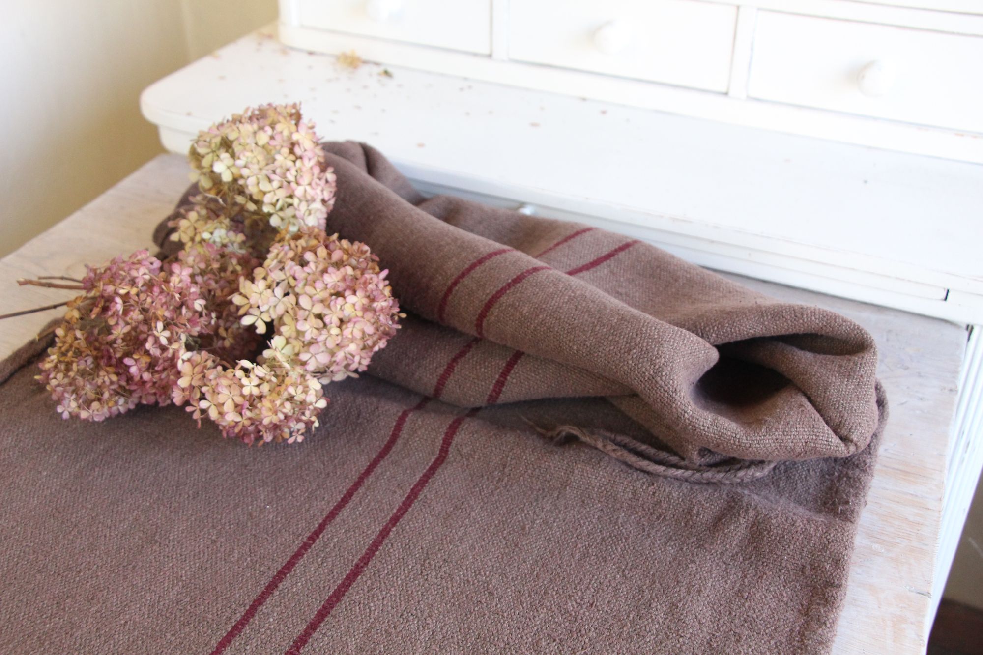 dyed antique linen grain sack, handwoven, farmhouse decor, durable, L 775 - Image 8