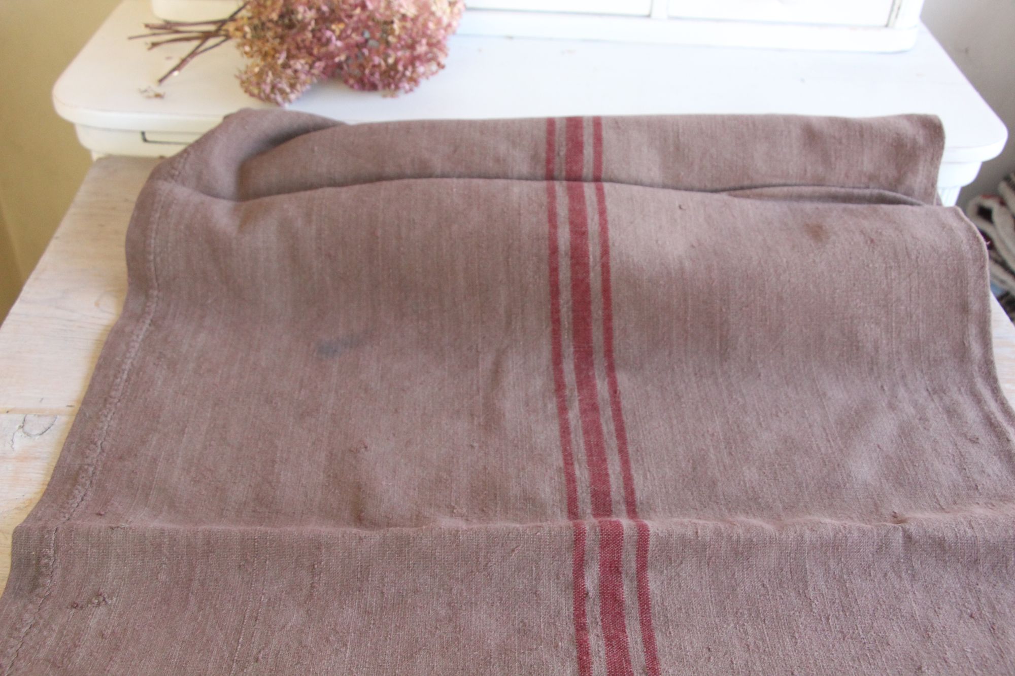 dyed antique linen grain sack, handwoven, farmhouse decor, Monograms, durable, L 774 - Image 4