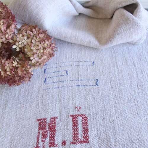 antiker Getreidesack aus Leine, Naturstoff, Tischläufer, Monogramm, langlebig, L 714