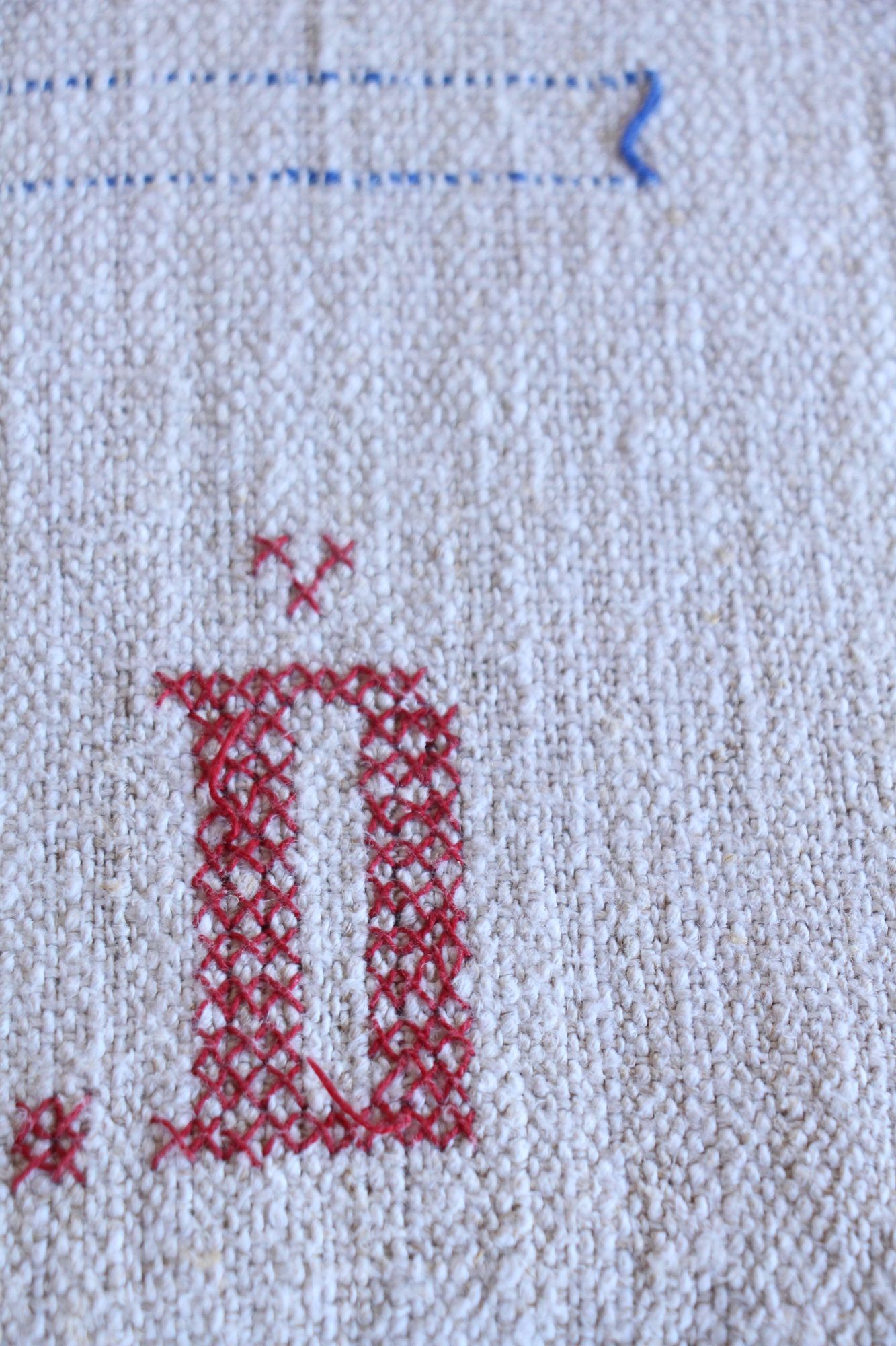 antiker Getreidesack aus Leine, Naturstoff, Tischläufer, Monogramm, langlebig, L 714 – Bild 7