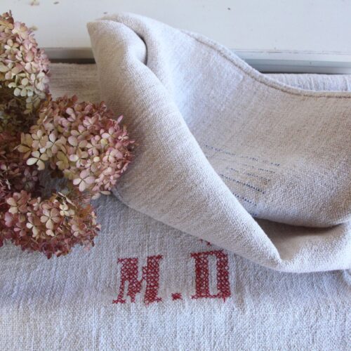 antiker Getreidesack aus Leine, Naturstoff, Tischläufer, Monogramm, langlebig, L 713