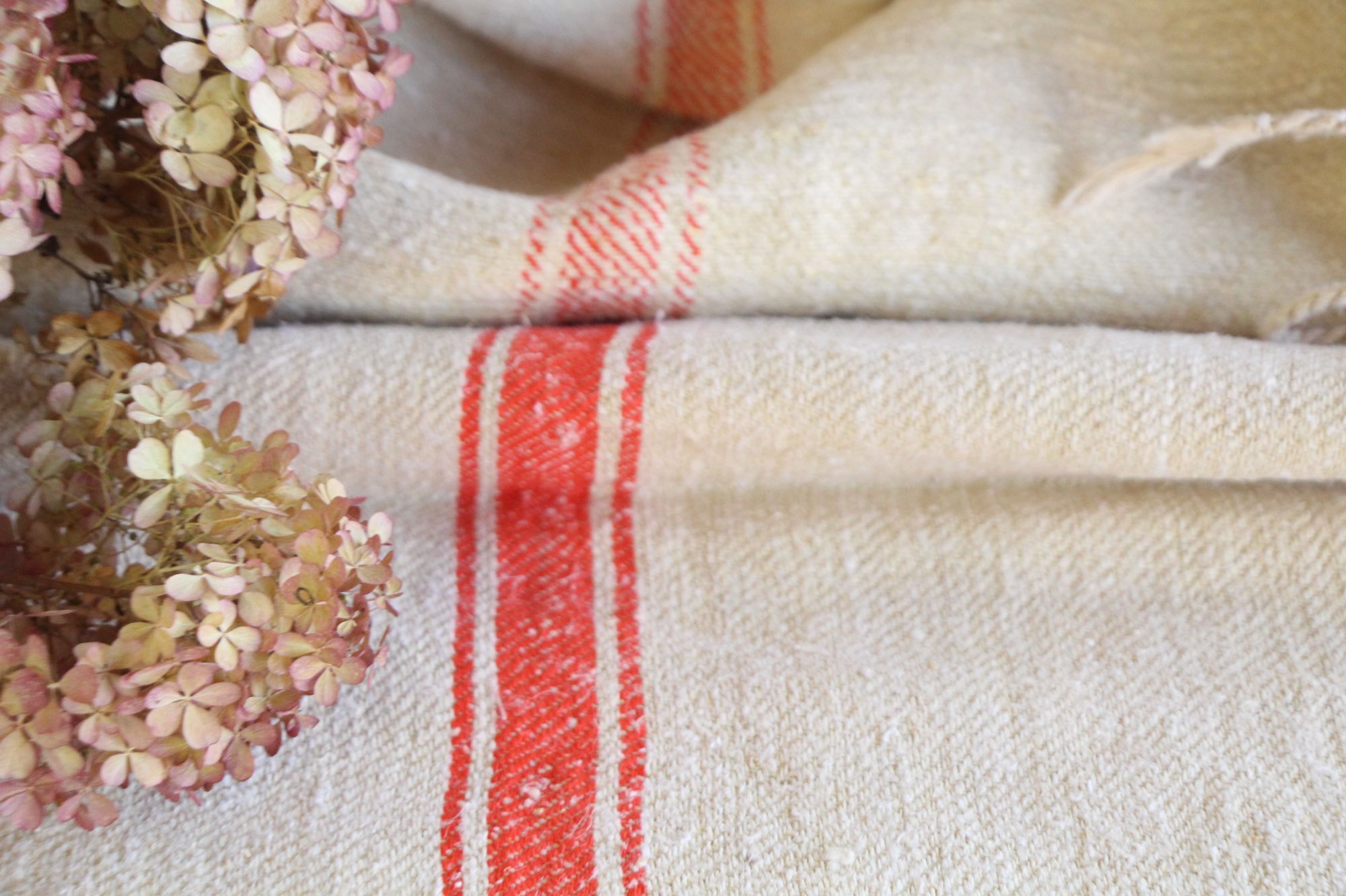 antiker Getreidesack aus Leine, handgewebt, Polsterstoff, seltene Streifen, langlebig, L 722 A – Bild 5