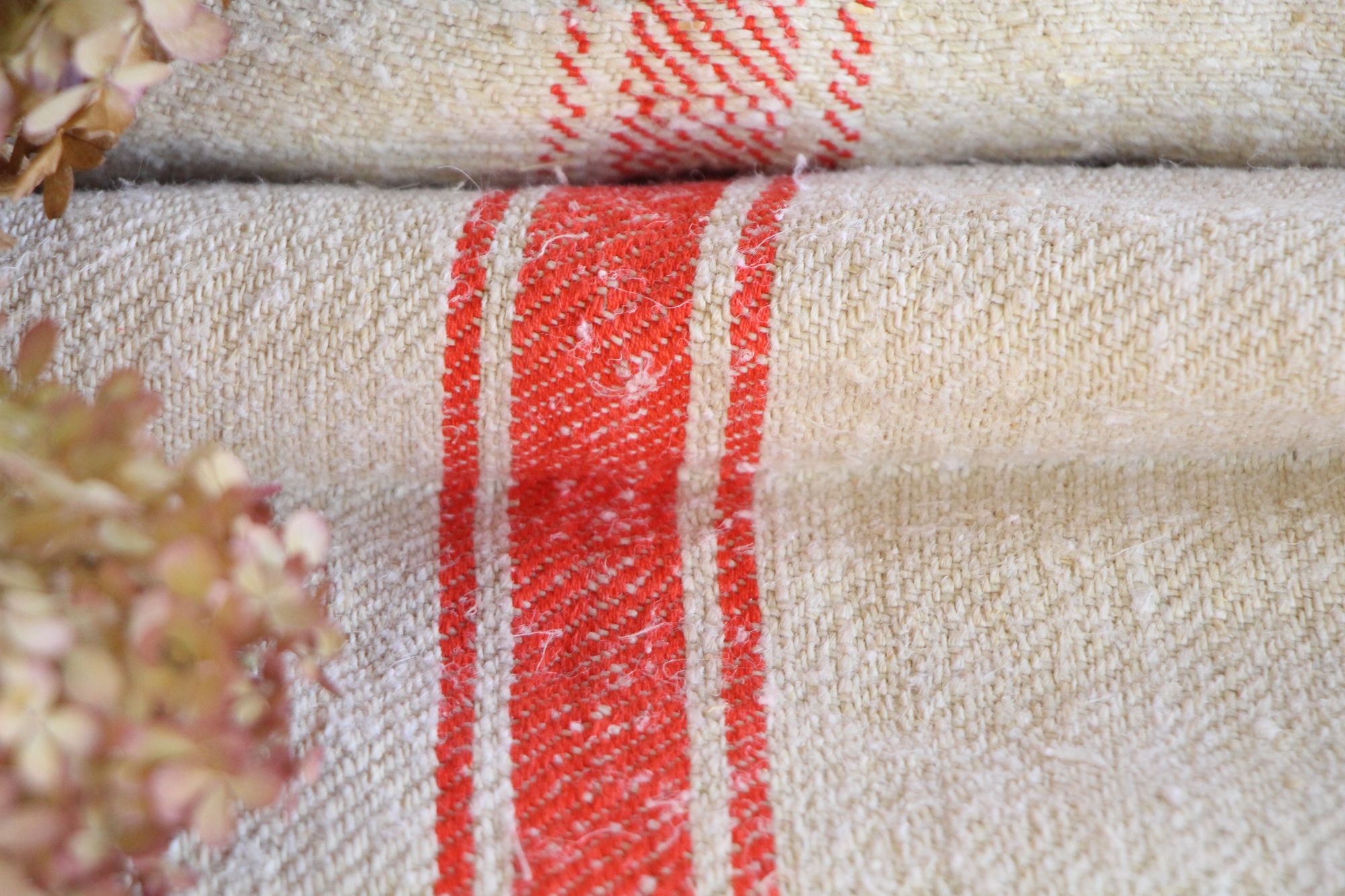 antiker Getreidesack aus Leine, handgewebt, Polsterstoff, seltene Streifen, langlebig, L 722 – Bild 9